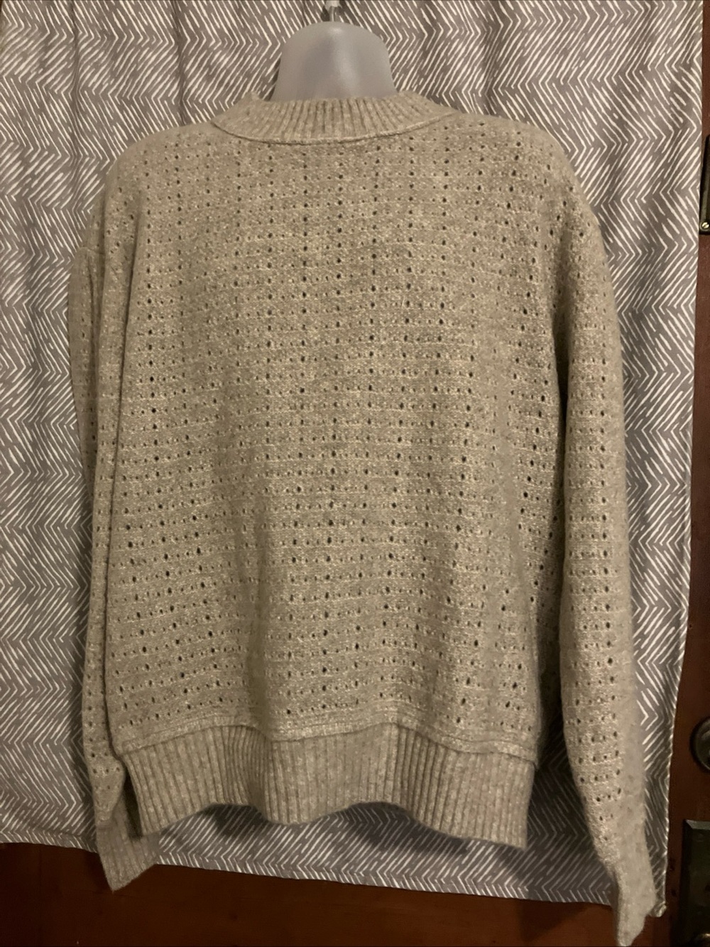 Kori Beige Open-Knit Crewneck Sweater